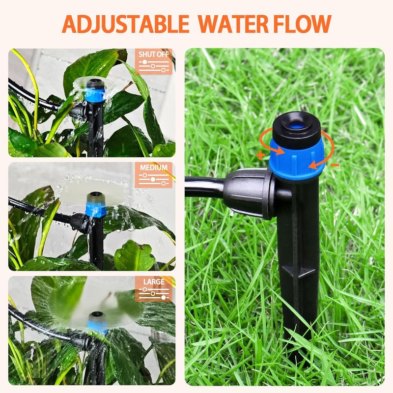Gardrip 55 Pieces Drip Emitters Fan Shape with Stake for 1/4" Irrigation Tubing: Adjustable 360 Degree Water Flow Irrigation Universal Vortex Sprayer On 5" Stake Drip Pipe Sprinklers Fittings - Image 3
